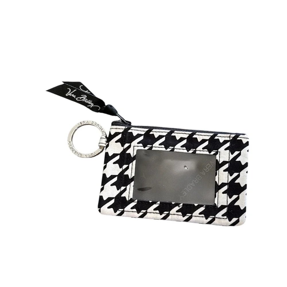 Vera Bradley Zip ID Case Wallet Keychain Midnight Houndstooth Quilted Cotton